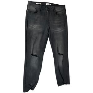 VIGOSS Stevie Crop Straight Distressed Black Washed Jeans Stretch Size 30 Cotton